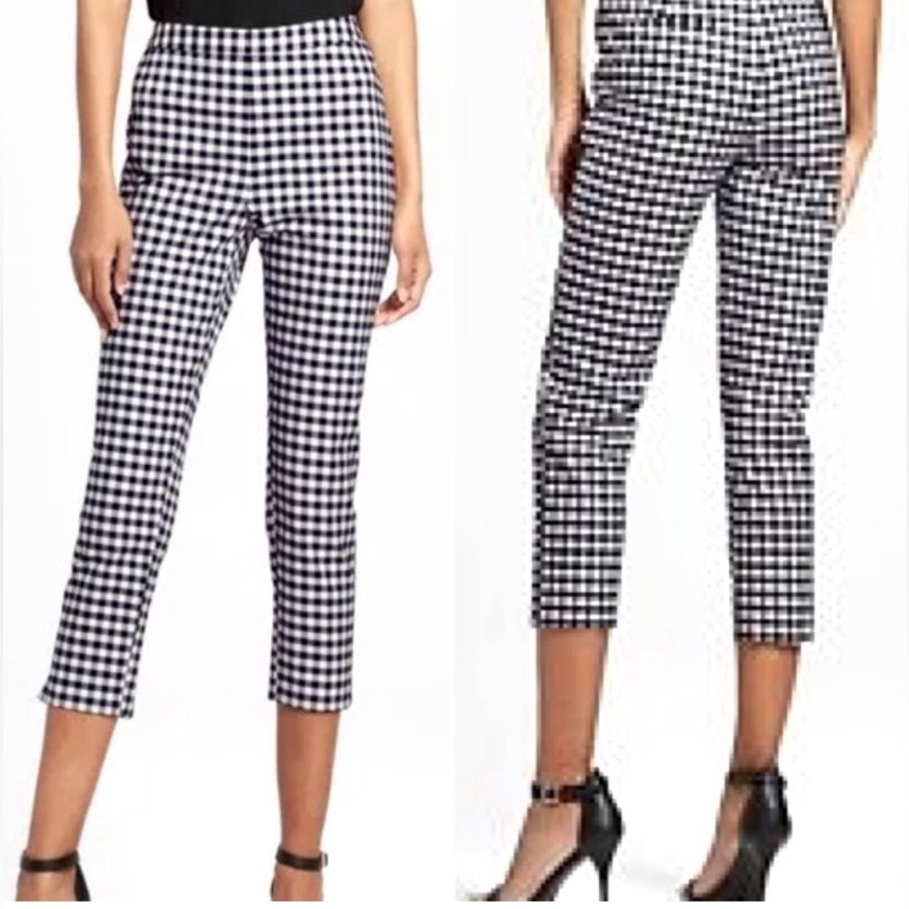 Victoria Beckham Gingham Tapered Crop Pants Size 12 Navy